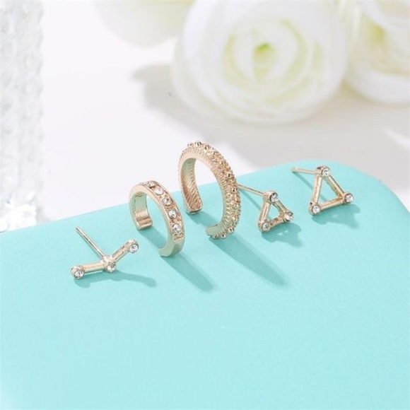 Set of 3 geometric earrings and 2 ear cuffs clips - Picture 3 of 5